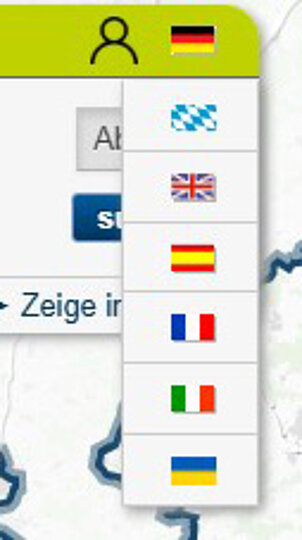 Auswahlmenü der MVV-Webseite zum Wechsel der Anzeigesprache.