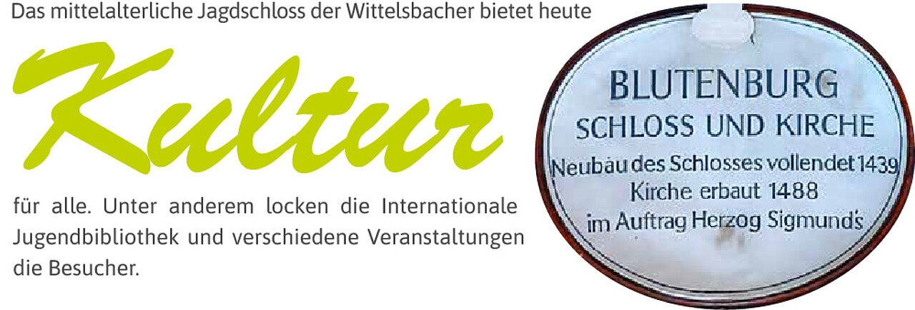 Das mittelalterliche Jagdschloss der Wittelsbacher bietet heute Kultur für alle. Unter anderem locken die Internationale Jugendbibliothek und verschiedene Veranstaltungen die Besucher.